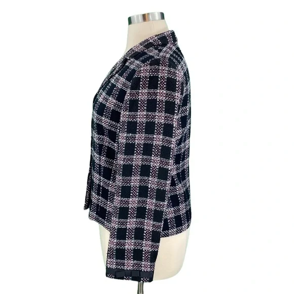 Requirements Petite Classic Black and Pink Plaid Tweed Jacket - Picture 11 of 14